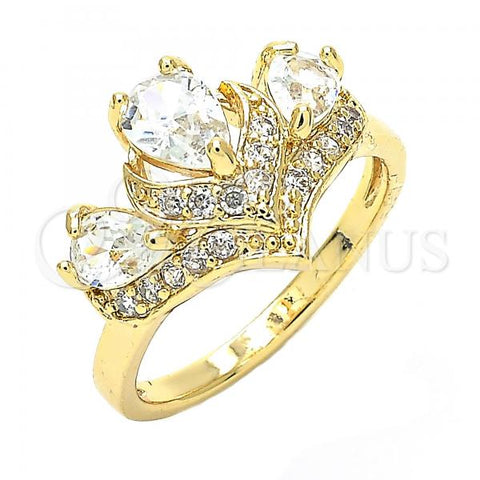 Oro Laminado Multi Stone Ring, Gold Filled Style Teardrop Design, with White Cubic Zirconia, Polished, Golden Finish, 01.221.0007.08 (Size 8)