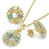 Oro Laminado Earring and Pendant Adult Set, Gold Filled Style with Turquoise and White Cubic Zirconia, Polished, Golden Finish, 10.106.0016.2