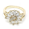 Oro Laminado Multi Stone Ring, Gold Filled Style Flower Design, with White Cubic Zirconia, Polished, Golden Finish, 01.210.0097.08 (Size 8)