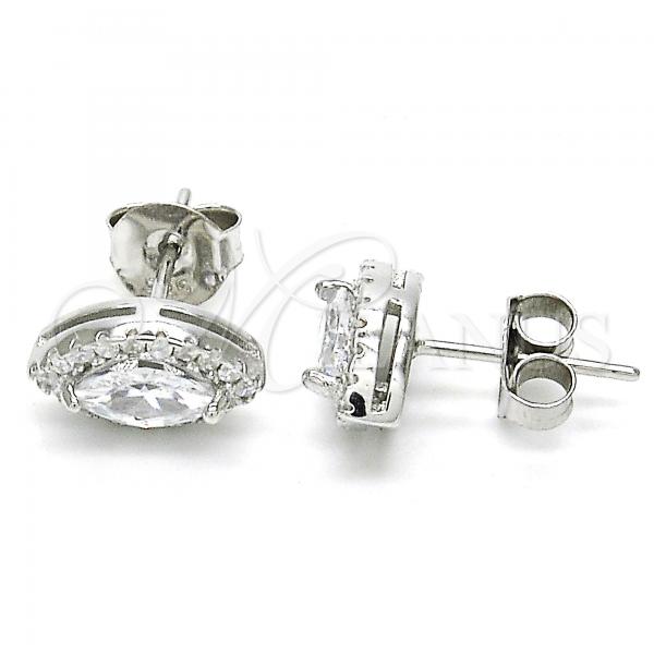 Sterling Silver Stud Earring, with White Cubic Zirconia, Polished, Rhodium Finish, 02.286.0022