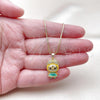Oro Laminado Pendant Necklace, Gold Filled Style Box and Bow Design, with White Cubic Zirconia, Yellow Enamel Finish, Golden Finish, 04.156.0468.18