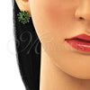 Oro Laminado Stud Earring, Gold Filled Style with Green Cubic Zirconia, Polished, Golden Finish, 02.210.0749.1