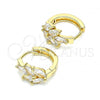 Oro Laminado Huggie Hoop, Gold Filled Style Leaf Design, with White Cubic Zirconia, Polished, Golden Finish, 02.210.0649.15