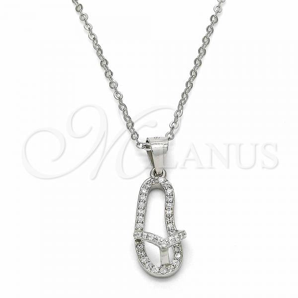 Sterling Silver Pendant Necklace, House Design, with White Cubic Zirconia, Polished, Rhodium Finish, 04.290.0001.18