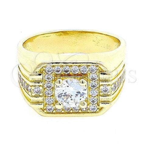 Oro Laminado Mens Ring, Gold Filled Style with White Cubic Zirconia, Polished, Golden Finish, 01.192.0007.09 (Size 9)