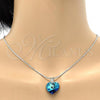 Rhodium Plated Pendant Necklace, Heart and Rat Tail Design, with Bermuda Blue Swarovski Crystals and White Crystal, Polished, Rhodium Finish, 04.239.0018.16