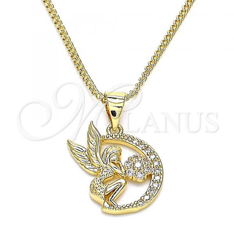 Oro Laminado Pendant Necklace, Gold Filled Style Angel and Mom Design, with White Micro Pave, Polished, Golden Finish, 04.156.0453.20
