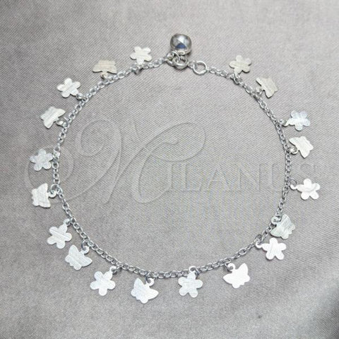 Sterling Silver Fancy Anklet, Butterfly and Ball Design, Polished, Silver Finish, 03.409.0043.10