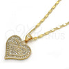 Oro Laminado Pendant Necklace, Gold Filled Style Heart Design, with White Micro Pave, Polished, Golden Finish, 04.156.0076.1.20