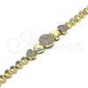 Oro Laminado Fancy Bracelet, Gold Filled Style Heart Design, with White Micro Pave, Polished, Golden Finish, 03.283.0148.08