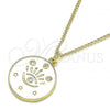 Oro Laminado Pendant Necklace, Gold Filled Style Evil Eye and Star Design, with White Micro Pave, White Enamel Finish, Golden Finish, 04.362.0032.20
