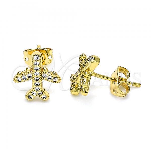 Oro Laminado Stud Earring, Gold Filled Style with White Micro Pave, Polished, Golden Finish, 02.342.0124