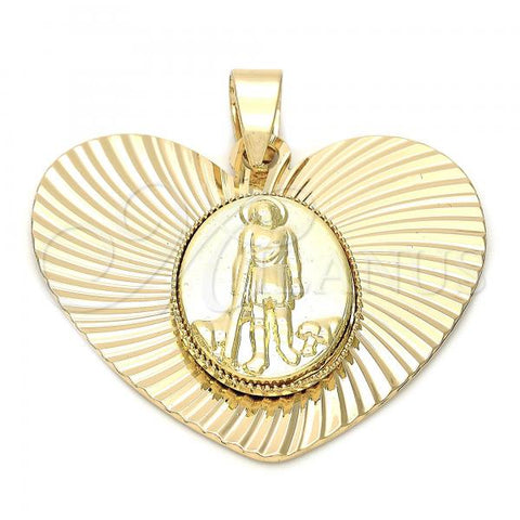 Oro Laminado Religious Pendant, Gold Filled Style San Lazaro Design, Diamond Cutting Finish, Golden Finish, 5.195.017