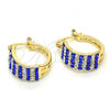 Oro Laminado Small Hoop, Gold Filled Style with Sapphire Blue and White Crystal, Polished, Golden Finish, 02.100.0072.15