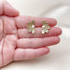 Oro Laminado Stud Earring, Gold Filled Style Flower and Ball Design, with Ivory Pearl, Polished, Golden Finish, 02.341.0248