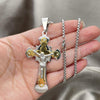 Stainless Steel Pendant Necklace, Crucifix Design, with White Cubic Zirconia, Polished, Two Tone, 04.116.0023.30