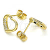 Oro Laminado Stud Earring, Gold Filled Style Heart Design, with White Micro Pave, Polished, Golden Finish, 02.344.0052