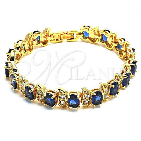 Oro Laminado Tennis Bracelet, Gold Filled Style with Sapphire Blue and White Cubic Zirconia, Polished, Golden Finish, 03.206.0007.5.07