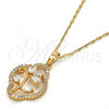 Oro Laminado Pendant Necklace, Gold Filled Style Leaf and Teardrop Design, with White Cubic Zirconia, Polished, Golden Finish, 04.217.0003.18