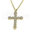 Oro Laminado Religious Pendant, Gold Filled Style Cross Design, with White Micro Pave, Polished, Golden Finish, 05.102.0038