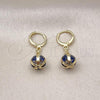 Oro Laminado Dangle Earring, Gold Filled Style Ball Design, with Sapphire Blue Cubic Zirconia, Polished, Golden Finish, 02.357.0074.2