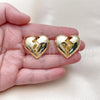 Oro Laminado Stud Earring, Gold Filled Style Heart Design, Polished, Golden Finish, 02.282.0022