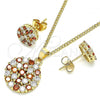 Oro Laminado Earring and Pendant Adult Set, Gold Filled Style with Garnet and White Micro Pave, Polished, Golden Finish, 10.344.0009.1
