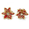 Oro Laminado Stud Earring, Gold Filled Style Flower Design, with Garnet and White Crystal, Polished, Golden Finish, 02.64.0639.2