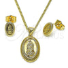 Oro Laminado Earring and Pendant Adult Set, Gold Filled Style Guadalupe Design, Polished, Golden Finish, 10.60.0006