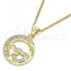 Oro Laminado Pendant Necklace, Gold Filled Style Heart Design, with White Micro Pave, Polished, Golden Finish, 04.156.0328.20