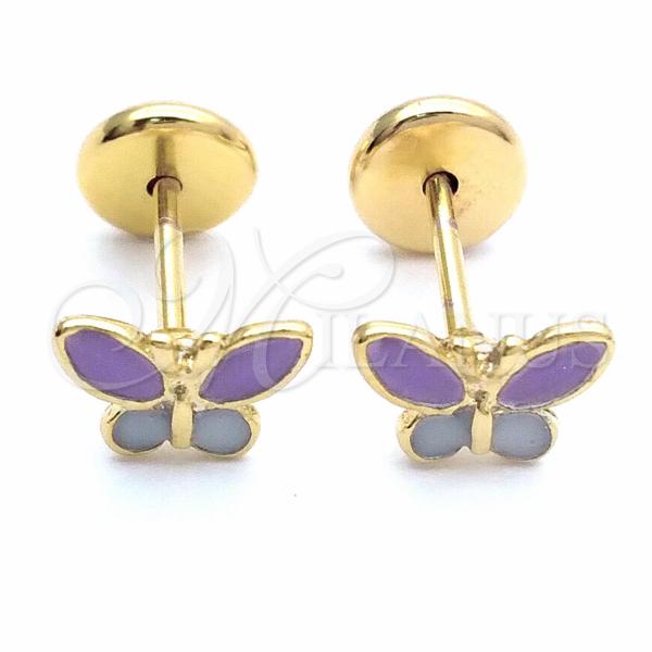 Oro Laminado Stud Earring, Gold Filled Style Butterfly Design, Enamel Finish, Golden Finish, 02.09.0039