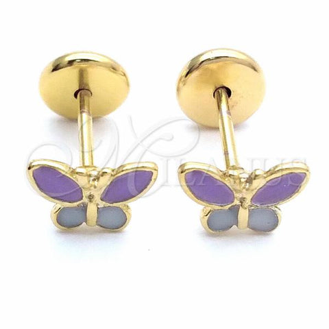 Oro Laminado Stud Earring, Gold Filled Style Butterfly Design, Enamel Finish, Golden Finish, 02.09.0039