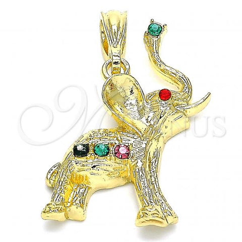 Oro Laminado Fancy Pendant, Gold Filled Style Elephant Design, with Multicolor Crystal, Polished, Golden Finish, 05.351.0101.1