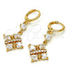 Oro Laminado Long Earring, Gold Filled Style with White Cubic Zirconia, Polished, Golden Finish, 02.217.0060