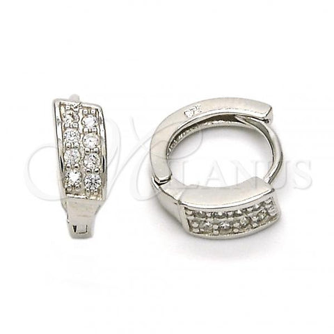Sterling Silver Huggie Hoop, with White Cubic Zirconia, Polished, Rhodium Finish, 02.175.0093.15