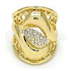 Oro Laminado Multi Stone Ring, Gold Filled Style Flower Design, with White Crystal, Polished, Golden Finish, 01.160.0003.08 (Size 8)