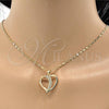 Oro Laminado Pendant Necklace, Gold Filled Style Heart Design, with White Cubic Zirconia, Polished, Golden Finish, 04.99.0038.18