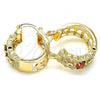 Oro Laminado Small Hoop, Gold Filled Style with Garnet and White Cubic Zirconia, Polished, Golden Finish, 02.210.0285.1.20