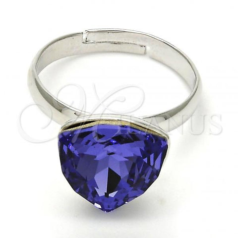 Rhodium Plated Multi Stone Ring, with Tanzanite Swarovski Crystals, Polished, Rhodium Finish, 01.239.0005.4 (One size fits all)