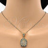 Oro Laminado Religious Pendant, Gold Filled Style Guadalupe and Flower Design, Polished, Tricolor, 05.120.0086.1