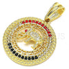 Oro Laminado Fancy Pendant, Gold Filled Style Elephant and Greek Key Design, with Multicolor Crystal, Polished, Golden Finish, 05.351.0004