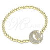 Oro Laminado Fancy Bracelet, Gold Filled Style Expandable Bead and Guadalupe Design, with White Micro Pave, Polished, Golden Finish, 03.299.0042.07