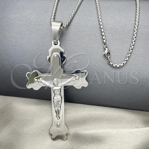 Stainless Steel Pendant Necklace, Crucifix Design, Polished, Steel Finish, 04.116.0041.30