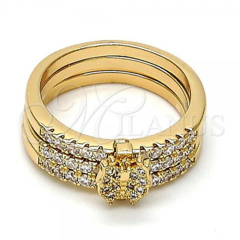 Oro Laminado Multi Stone Ring, Gold Filled Style Butterfly and Triple Design, with White Micro Pave and White Cubic Zirconia, Polished, Golden Finish, 01.100.0005.09 (Size 9)