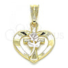 Oro Laminado Fancy Pendant, Gold Filled Style Heart and Flower Design, Polished, Tricolor, 05.351.0077