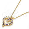 Oro Laminado Pendant Necklace, Gold Filled Style Heart Design, with Amethyst and White Cubic Zirconia, Polished, Golden Finish, 04.210.0001.5.18