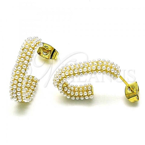Oro Laminado Stud Earring, Gold Filled Style with Ivory Pearl, Polished, Golden Finish, 02.379.0045
