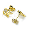 Oro Laminado Stud Earring, Gold Filled Style Elephant Design, with White Micro Pave, Polished, Golden Finish, 02.310.0080