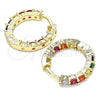 Oro Laminado Huggie Hoop, Gold Filled Style with Multicolor Cubic Zirconia, Polished, Golden Finish, 02.210.0438.1.20