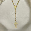 Oro Laminado Thin Rosary, Gold Filled Style Cross and Virgen Maria Design, Polished, Tricolor, 09.02.0058.18